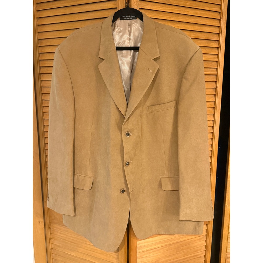 Andrew Fezza Old Money 52R Tan Faux Suede Blazer Jacket Sport Coat Mens 3 Button